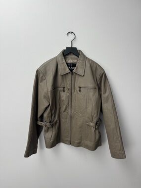 Vintage Taupe Leather Zip-Front Jacket